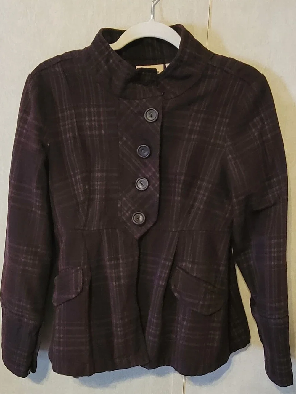 DKNY Women's Purple And Brown Plaid Babydoll Style Jacket Size M - Picture 1 of 6